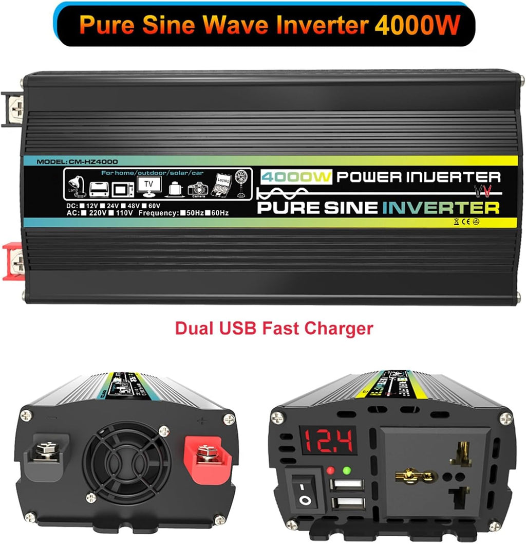 3000W/4000W 12V to 110V/220V Solar Inverter Kit with 50A Charge Controller & 50W Solar Panel, Complete Solar Power System for Home/Grid Use, Portable Solar Generator (800W, 12V-220V)