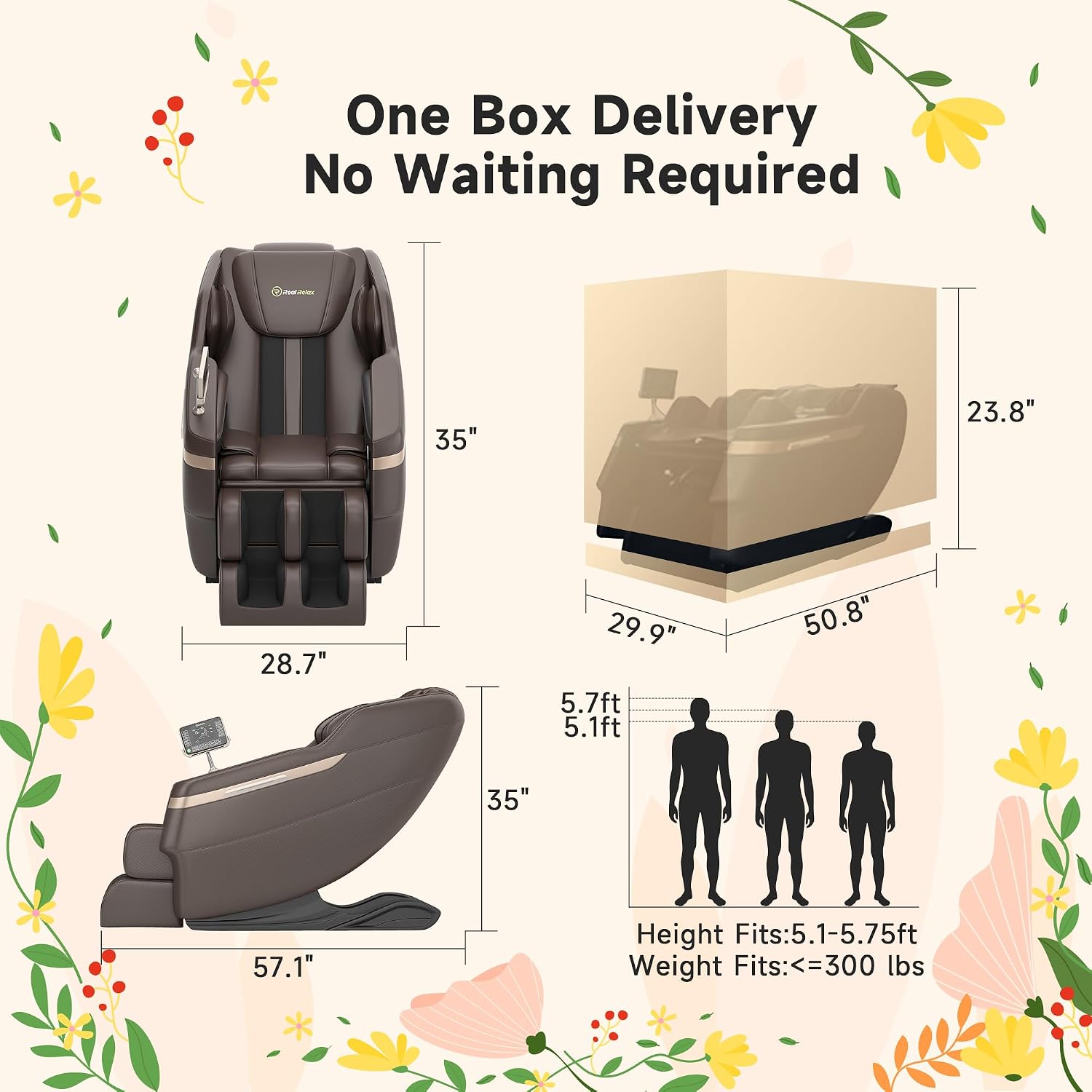 Real Relax 2025 Full Body Massage Chair, Zero Gravity Shiatsu Massage Chair Recliner, Foot Massage, Bluetooth, Large Control Screen (Brown and Gold)