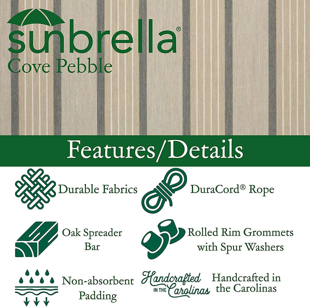 Original Pawleys Island Sunbrella Cushioned Single Swing in Cove Pebble with Oak Spreader Bar, Handcrafted in The USA, 350 LB Weight Capacity, 24 in. L x 24 in W x 24 in. D