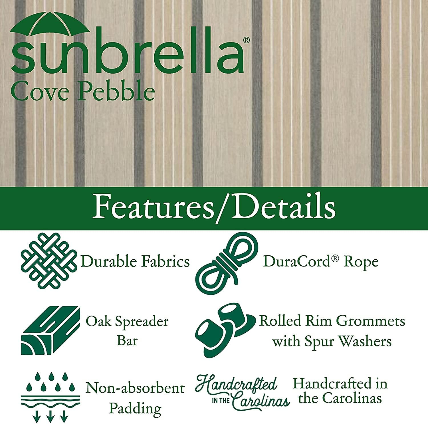 Original Pawleys Island Sunbrella Cushioned Single Swing in Cove Pebble with Oak Spreader Bar, Handcrafted in The USA, 350 LB Weight Capacity, 24 in. L x 24 in W x 24 in. D