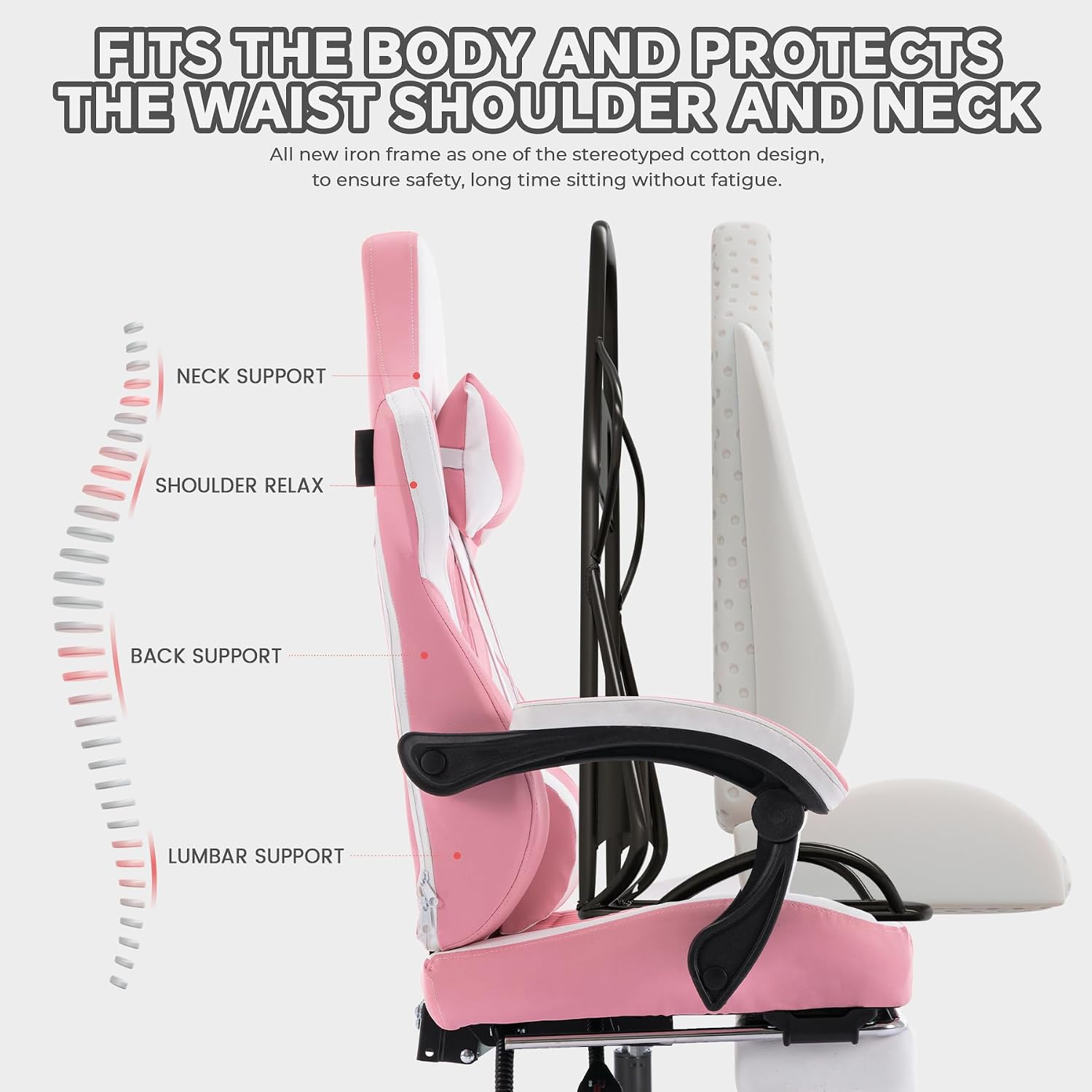 Gaming Chair with Massage and Footrest, Ergonomic High Back PC Racing Chair, 300LBS Capacity with Adjustable Lumbar Support & Headrest for Office and Desk (Model B, Pink)
