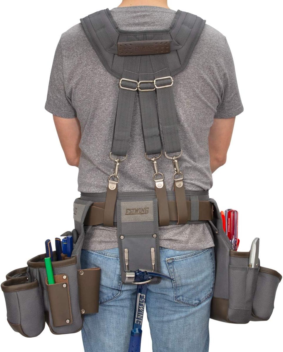 Estwing 13-Pocket Framer's Tool Rig, Durable Construction, Cooling Mesh-Padded Suspenders, Adjustable Padded Belt, Plentiful Storage