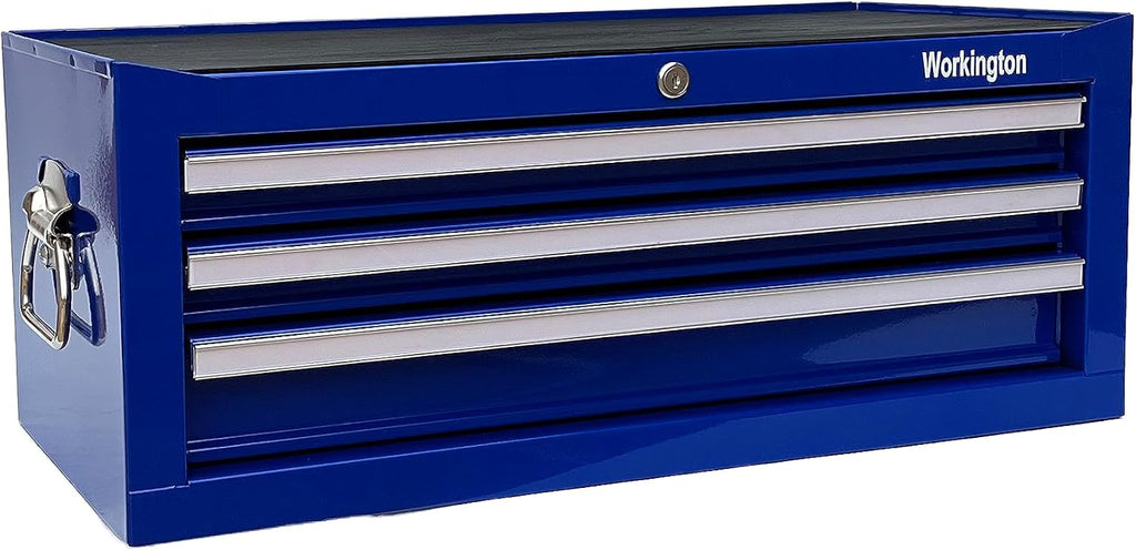 Workington Industrial 3 Drawers Portable Metal Intermediate Box, 26' Middle Tool Chest Cabinet with Ball Bearing Drawer Slides, Steel Tool Storage Box Organizer 4009 Blue