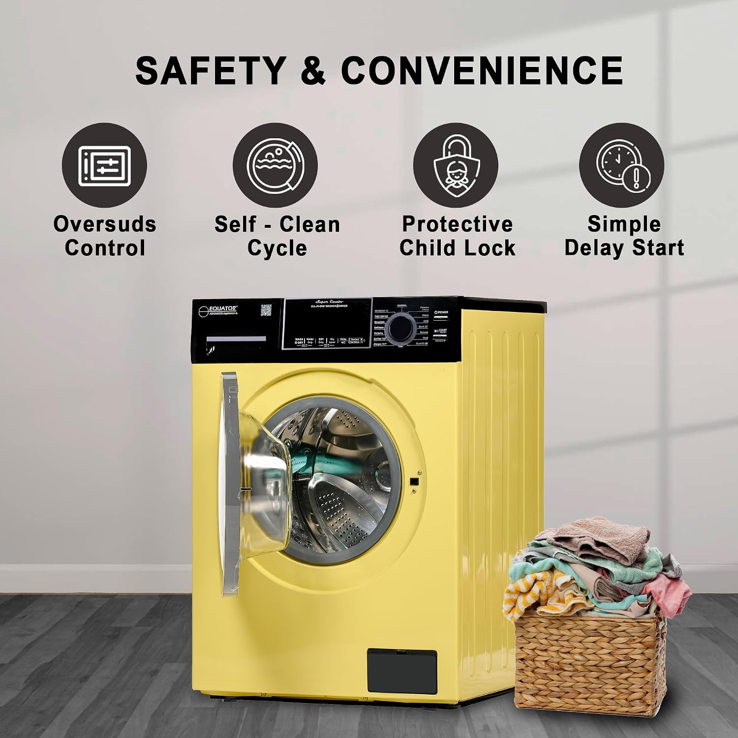 Equator All-In-One VENTED/VENTLESS Washer-Dryer 1.9cf/18lb 1400RPM 110V (Yellow/Black)