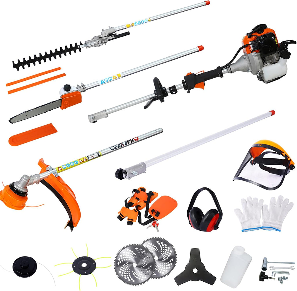 32.6cc 2-Cycle Gas Multi-Trimmer | 12-in-1 String Trimmer w/Rotatable 40' Pole Saw, Weed Eater Weed Wacker, Brush Cutter & Hedge Trimmer Gas for Lawn, Yard, Garden Care, All-in-one Garden Tool