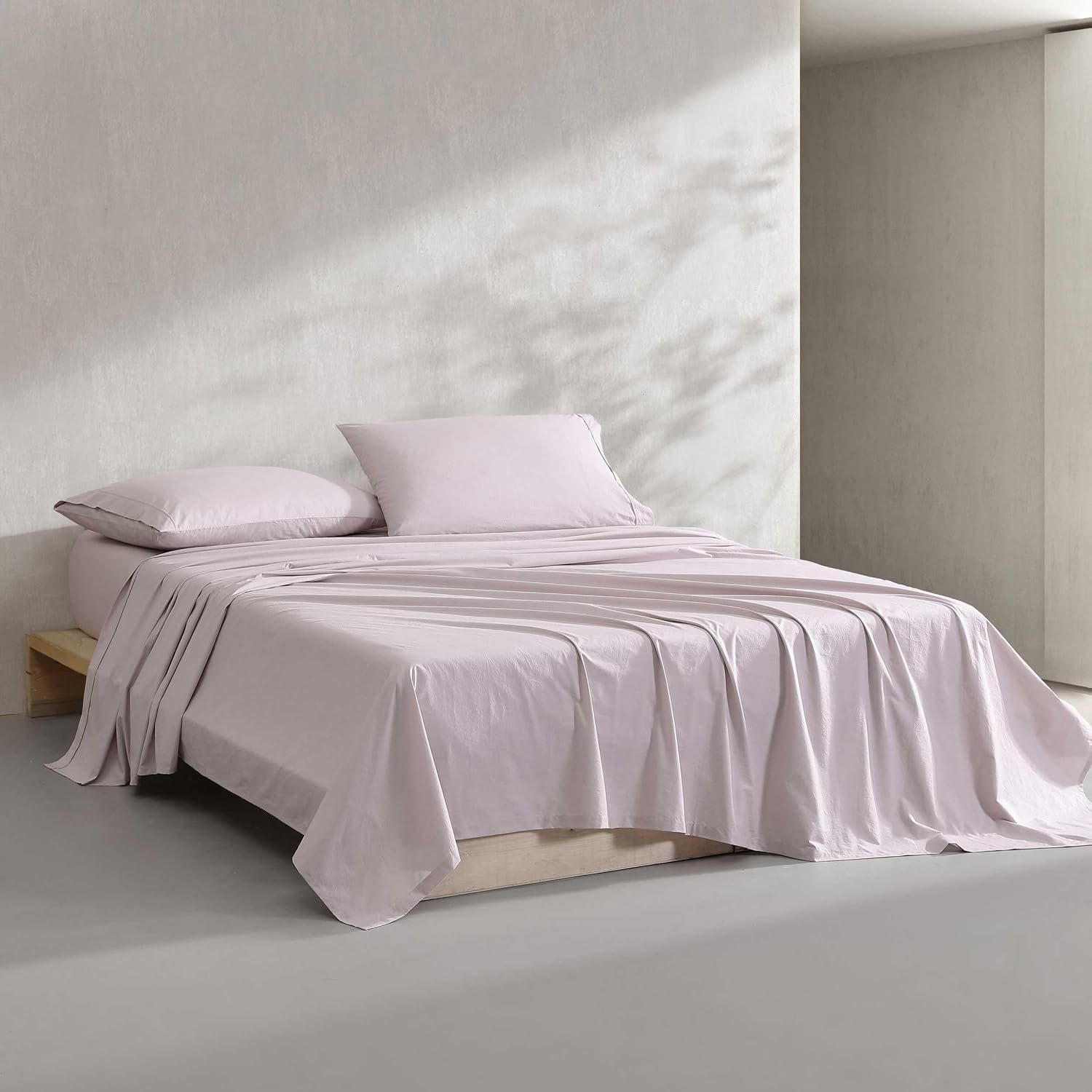 Calvin Klein - King Bed Sheets, Relaxed Garment Washed Cotton Percale Bedding Set with Matching Pillowcases, Deep Pockets, Oeko-TEX Certified (Washed Percale Pink, King)