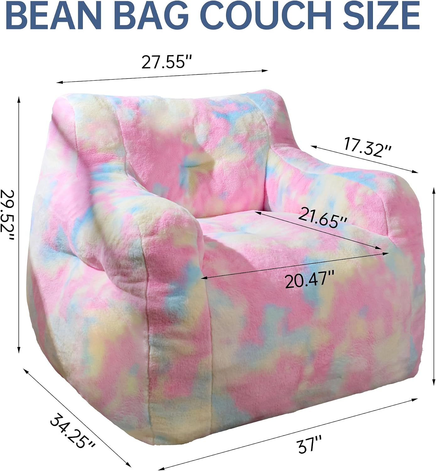 Cvortll Large Bean Bag Chairs for Adults & Teens & Kids, 3FT Memory Foam Bean Bags with Filler, Ultra Soft Faux Fur - Fluffy Bean Bag Chair for Living Room Bedroom College Dorm (Colorful Rainbow)