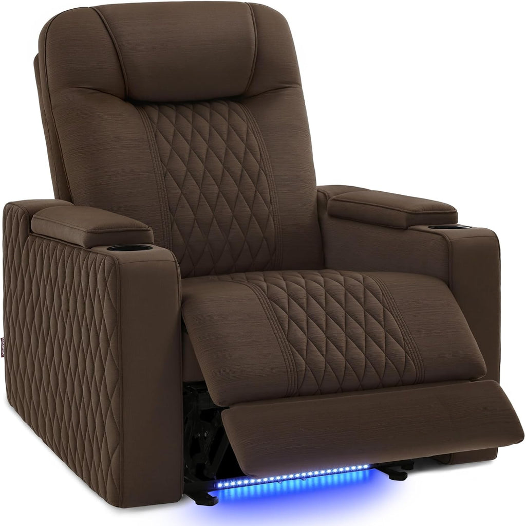 MCombo Zero Gravity Oversized Power Recliner Chair for Adults with Power Headrest & LED Light, Fabric Recliner Chair for Living Room & Home Theater, USB & Type C Port, Armrest Storage HTS401