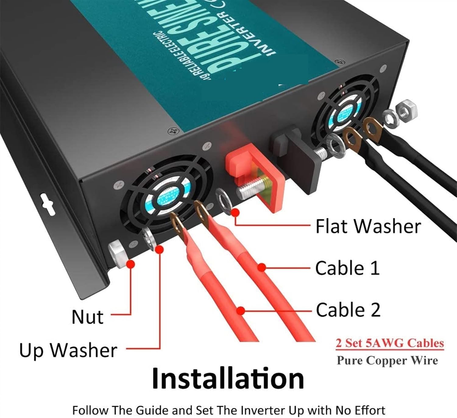 Car Inverter, Pure Sine Wave Inverter 3000W 24V DC to AC Solar Panel Inverter Power Bank Generator Converter 12V/36V/48V for RV, Truck(48V)
