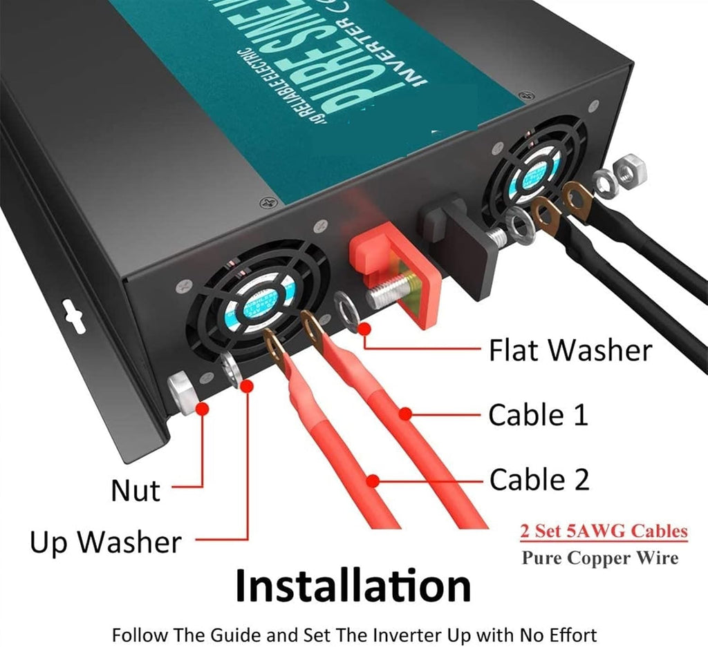 Car Inverter, Pure Sine Wave Inverter 3000W 24V DC to AC Solar Panel Inverter Power Bank Generator Converter 12V/36V/48V for RV, Truck(12V)
