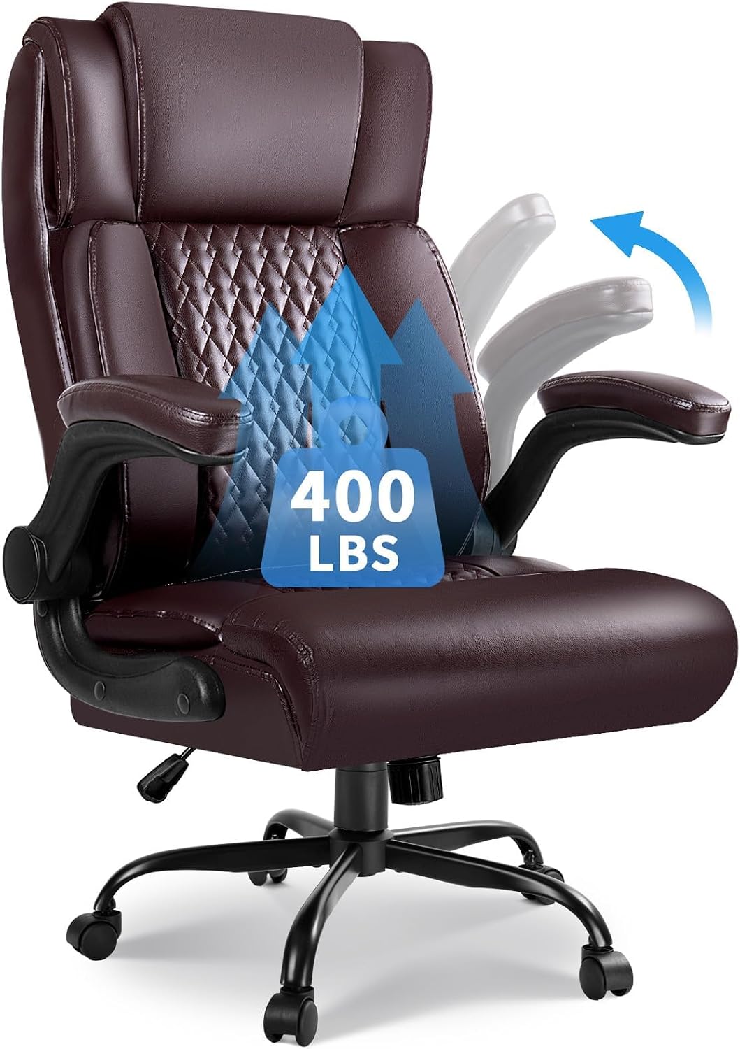 VITESSE Executive Office Chair,Heavy Duty Office Chair with Flip up Armrest,Ergonomic High Back Computer Gaming Chairs Home 400lbs, Big and Tall with Lumbar Support（Brown）