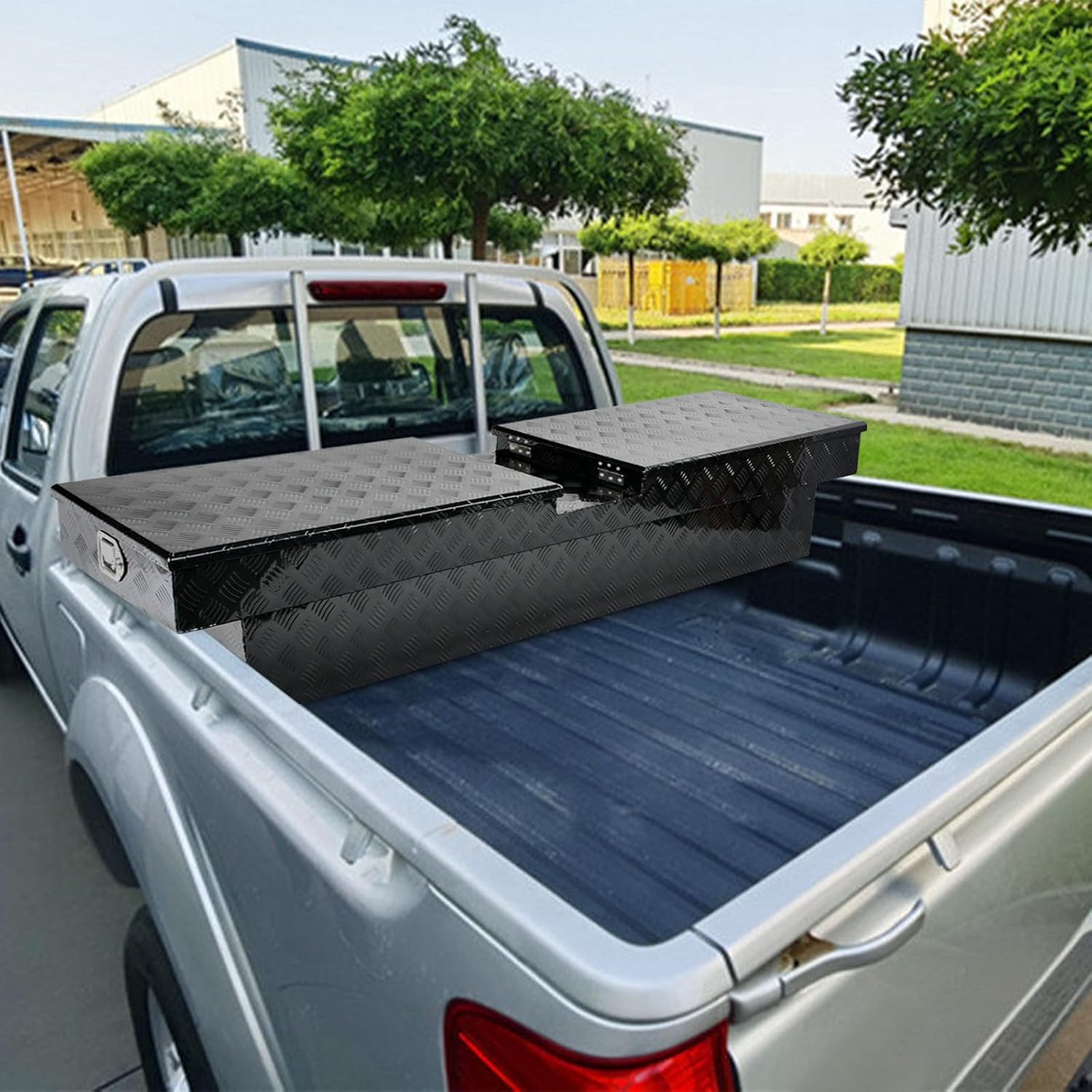 SSN 69 Inch Black Heavy-Wall Gull Wing Aluminum Truck Tool Box with 2 Locks,RigidCore Lids Pickup Truck Bed Tool Box for Storage and Organization