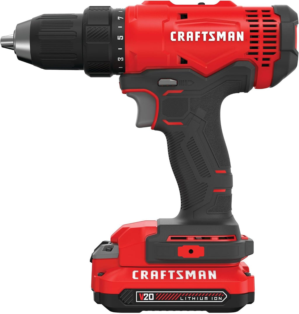 CRAFTSMAN V20 Cordless Drill/Driver Kit, 1/2 inch, Battery and Charger Included (CMCD701C2)