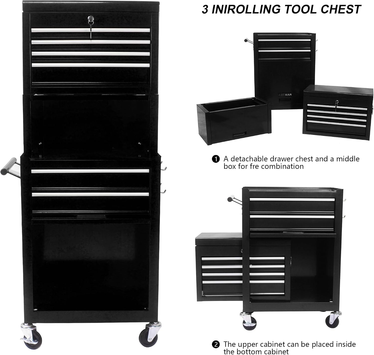 Rolling Tool Chest, 6 Drawers Rolling Tool Chest with Wheels, Portable Rolling Tool Box on Wheels, High Capacity Tool Chest Organizer for Garage, Workshop, Home Crafts Use