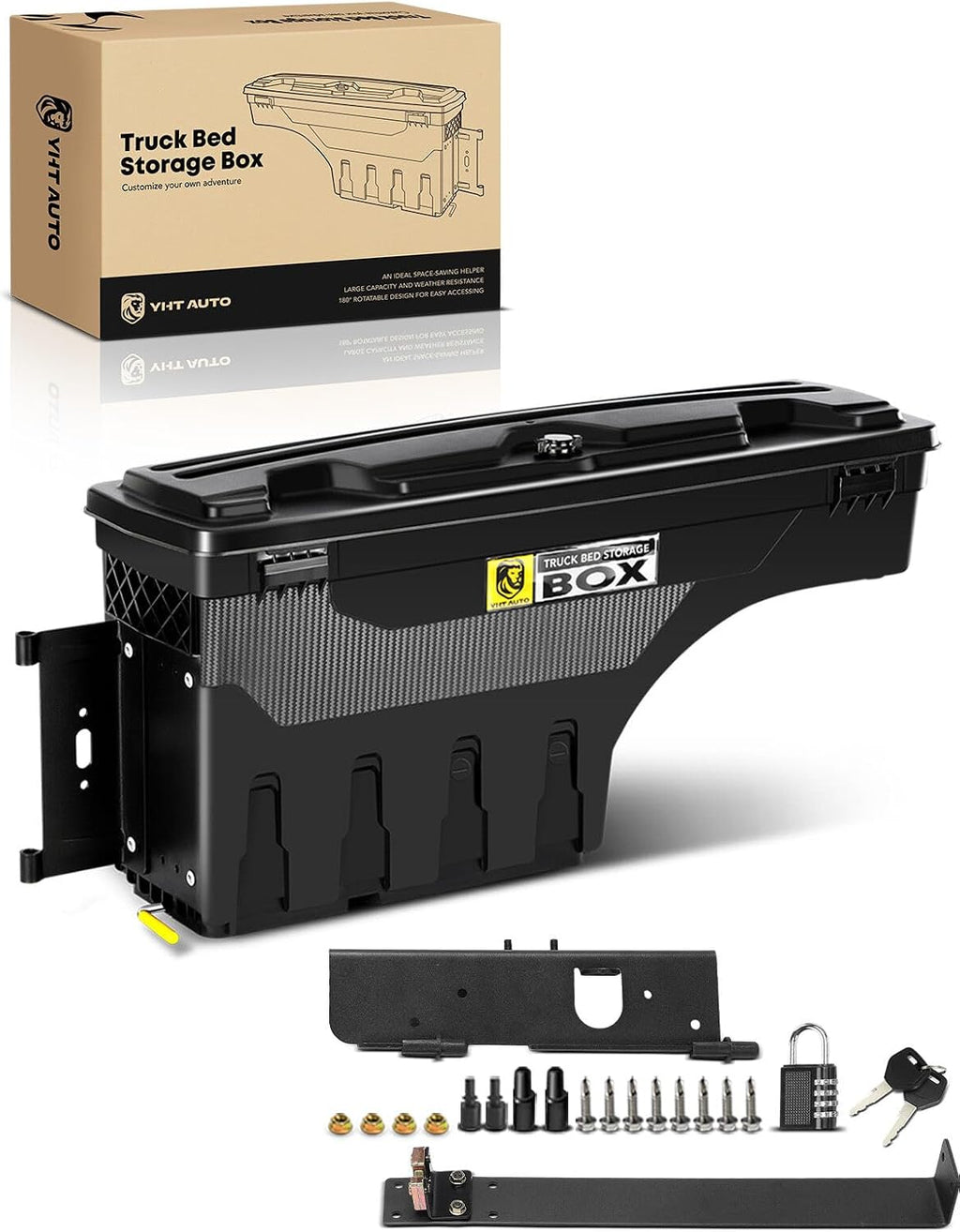 YHTAUTO Driver Side Truck Bed Storage Tool Box Compatible with 1997-2014 Ford F-150 & 2004 F-150 Heritage Fleetside, Without Bed Rail Storage, Lockable Swing Waterproof Wheel Well ToolBox