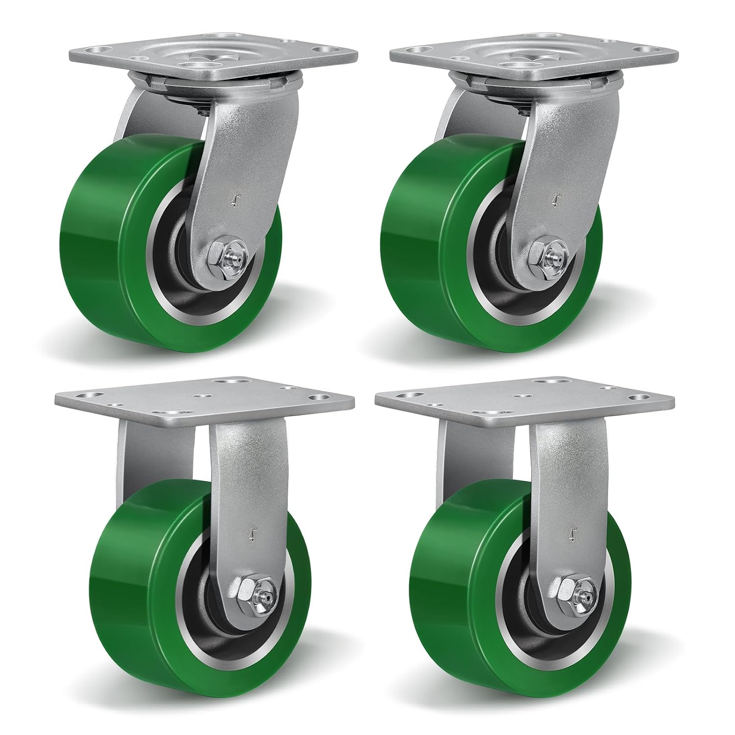 4x2 Heavy Duty Casters -Polyurethane on Aluminum Caster Wheel, Casters Set of 4 Heavy Duty with up to 3200LB Capacity- Widely Used in Tool Box,Workshop,Garage (2 Swivel &2 Rigid)