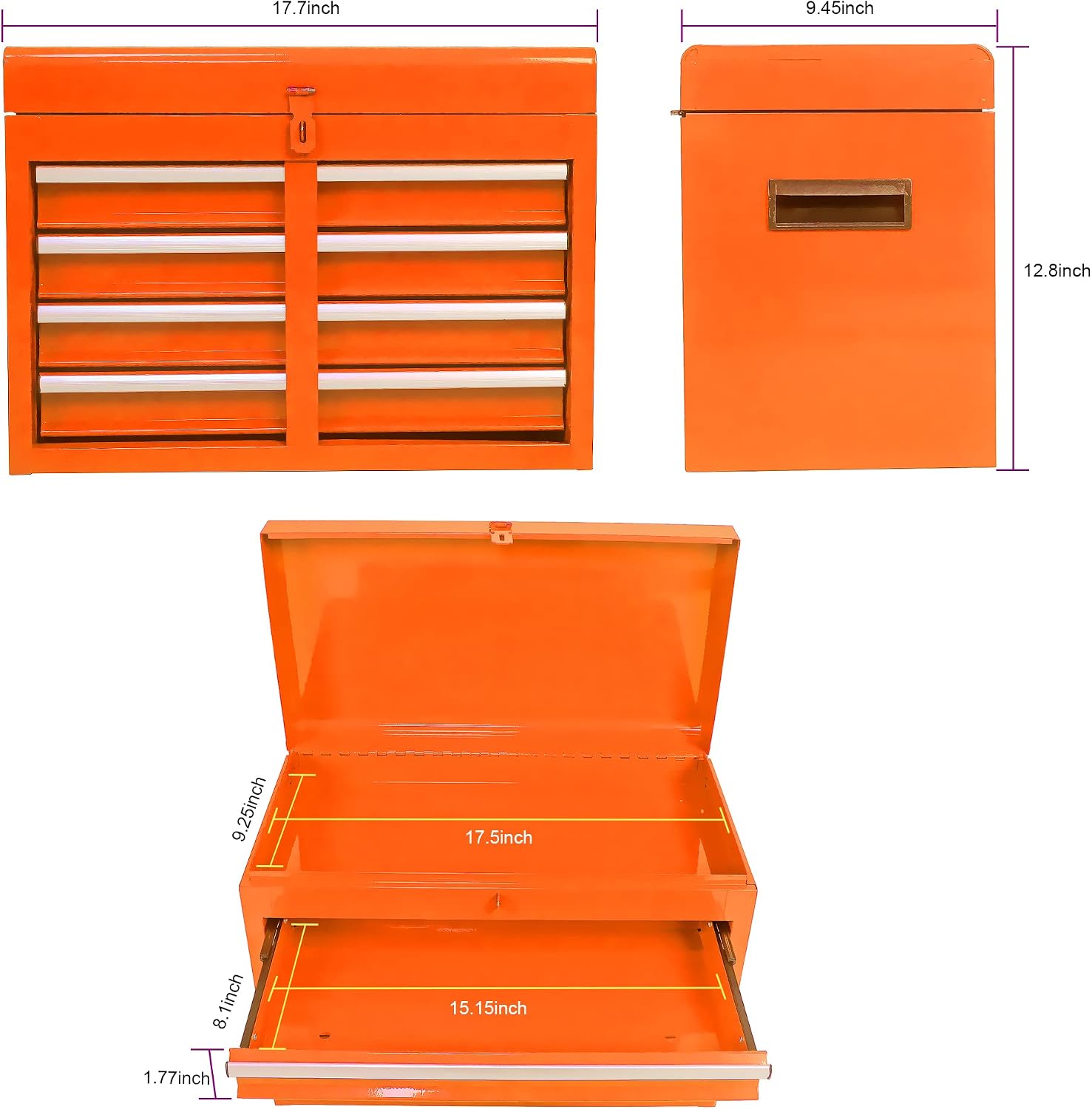 5 Drawers, Portable Rolling Box On Wheels, High Capacity Tool Chest Organizer for Garage, Workshop, Home Crafts Use Orange, Large