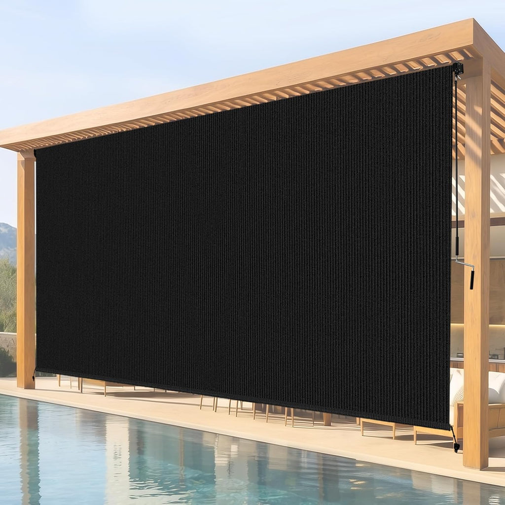10'W x 8'H Black Outdoor Roller Shade with Crank Wand Patio Shades Roll up, Privacy Protection & UV Blocking for Pergola | Gazebo