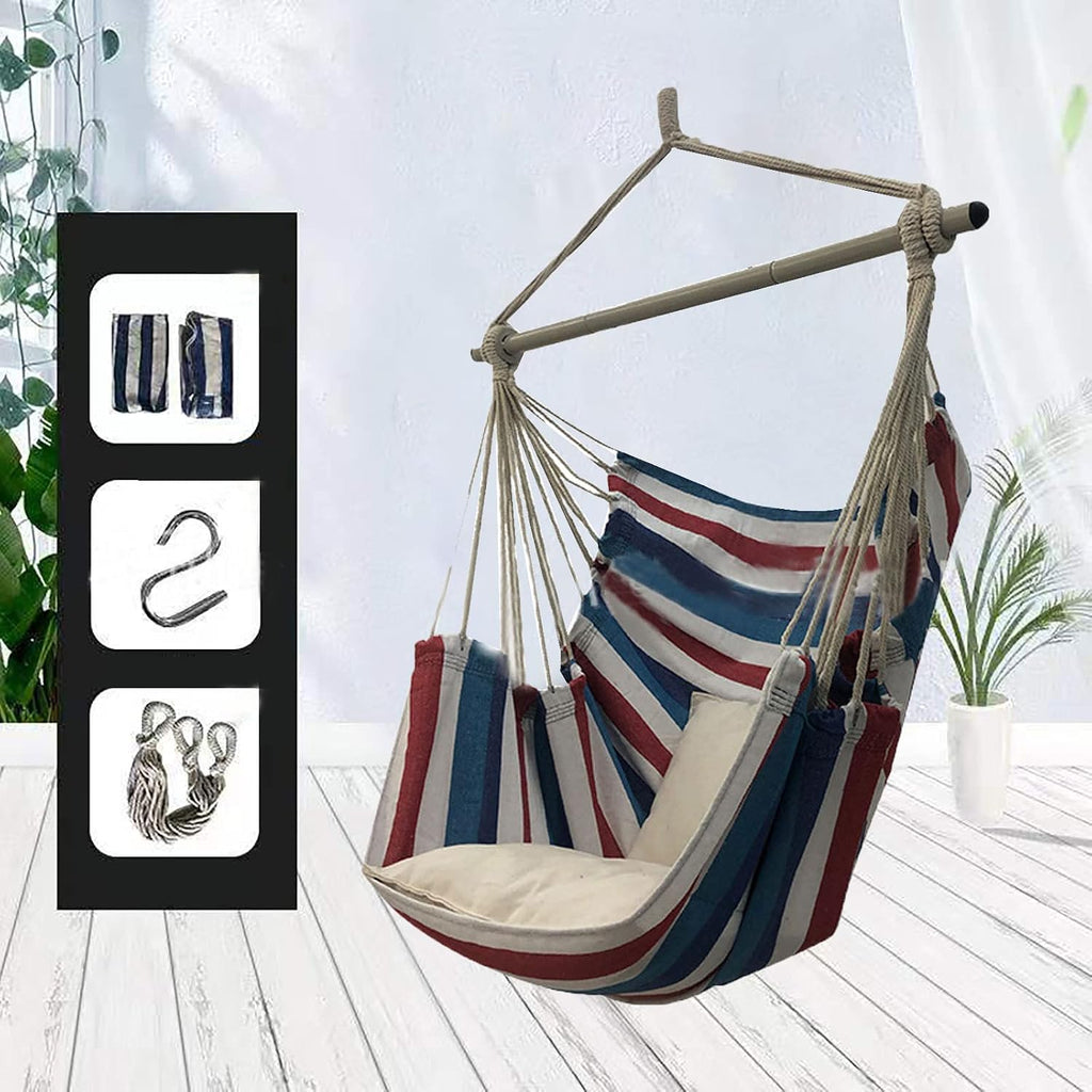 SRHWBF Hanging Rope Hammock with 2 Pillows Chair Swing Seat Cotton Canvas Hanging Chairs for Bedrooms Porch Chair Outdoor (S5)