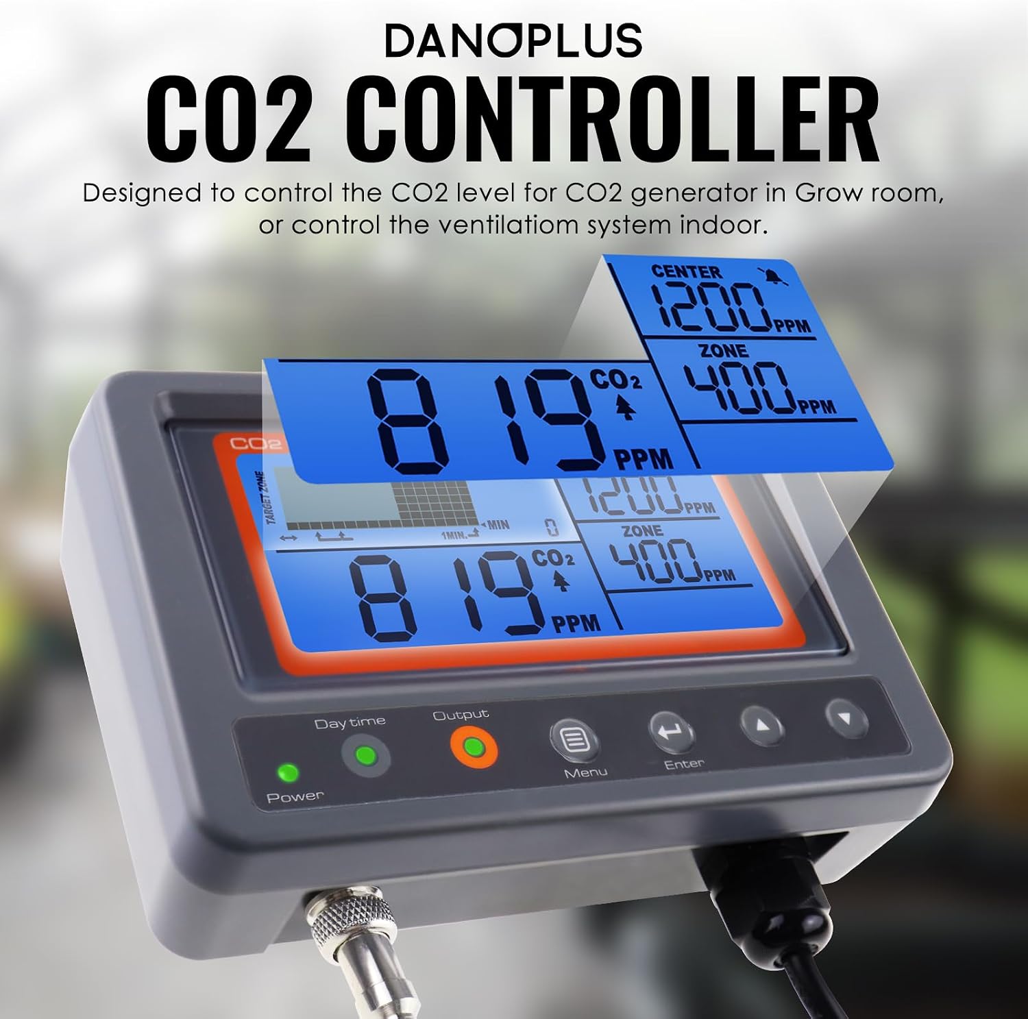 CO2 Controller Carbon Dioxide Controller CO2 Meter Monitor Day and Night Relay Function, NDIR CO2 Sensor for Green House, Grow Rooms, Factory, Home, Office