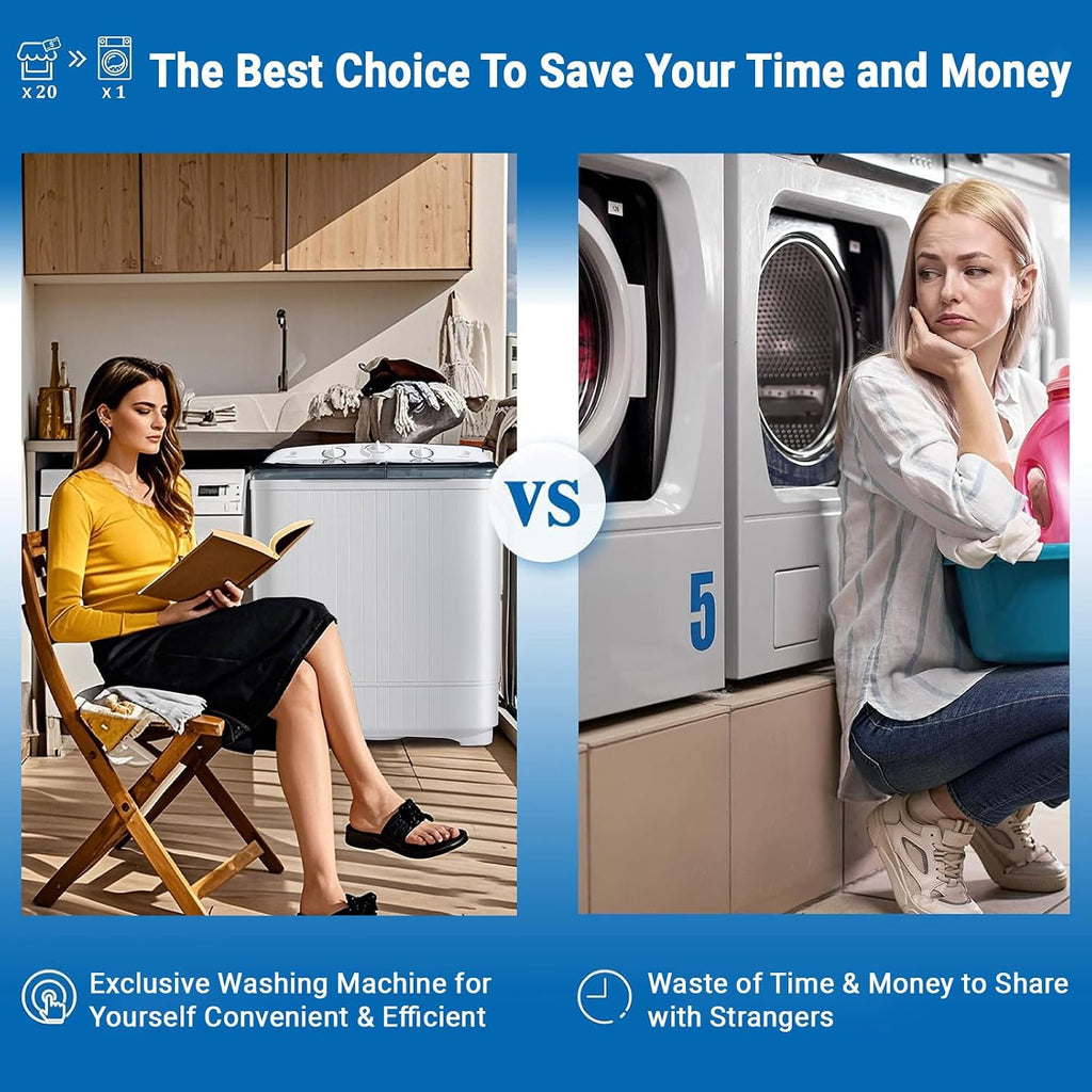 Portable 2-in-1 Twin Tub Washing Machine, 22Lbs Washer 10Lbs Spinner with Drain Pump, Semi-Automatic Compact Washer Dryer Combo for Apartment, Dorm, RV, Camping, Laundry Washer with Dual Motor