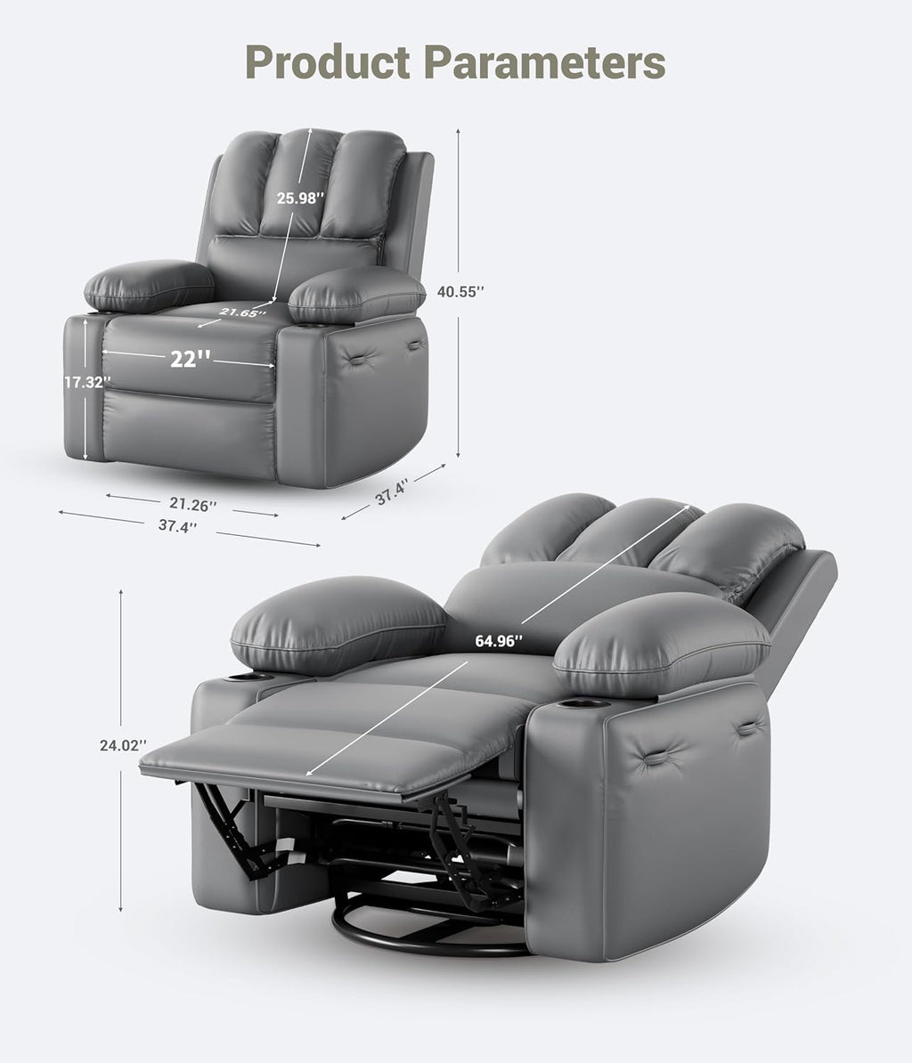 GarveeHome Oversized Recliner Chairs with Heat and Massage, Lazy Recliner Chair for Adults- Manual Chair with Cup Holder for Living Rooms, Bedrooms and Nurseries (Grey)