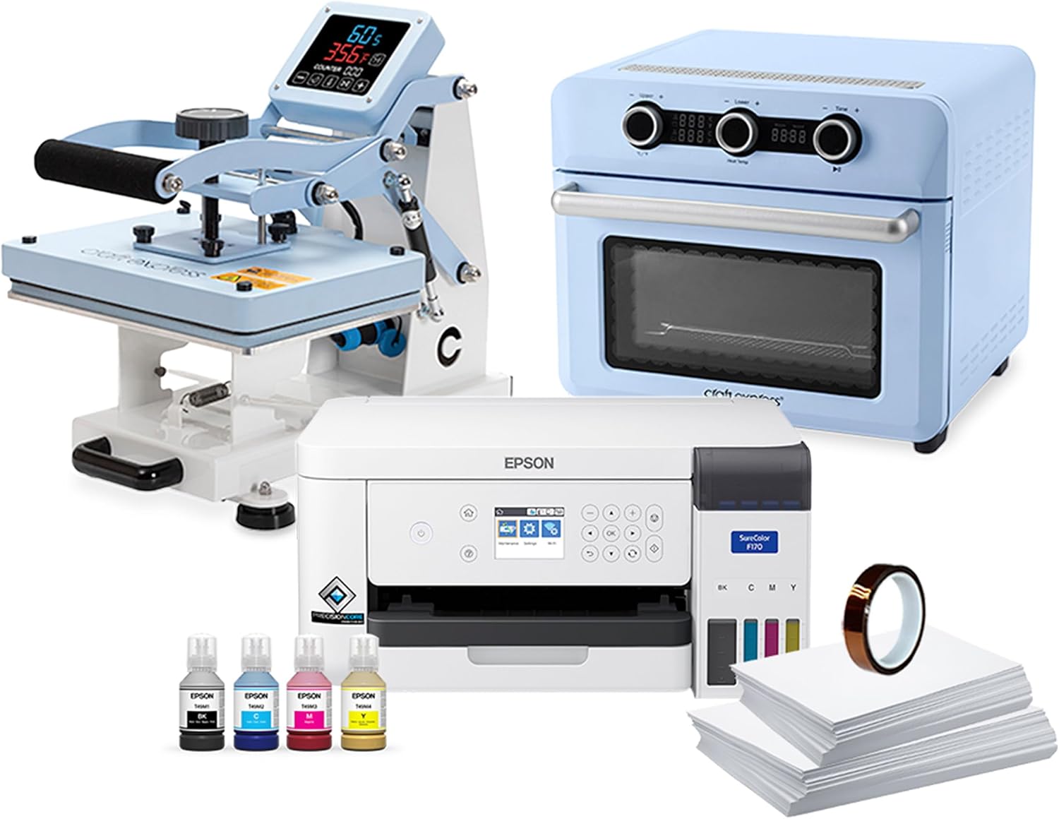 Epson F170 Sublimation Printer Bundle with Craft Express Combo Heat Press & Elite Sublimation Oven