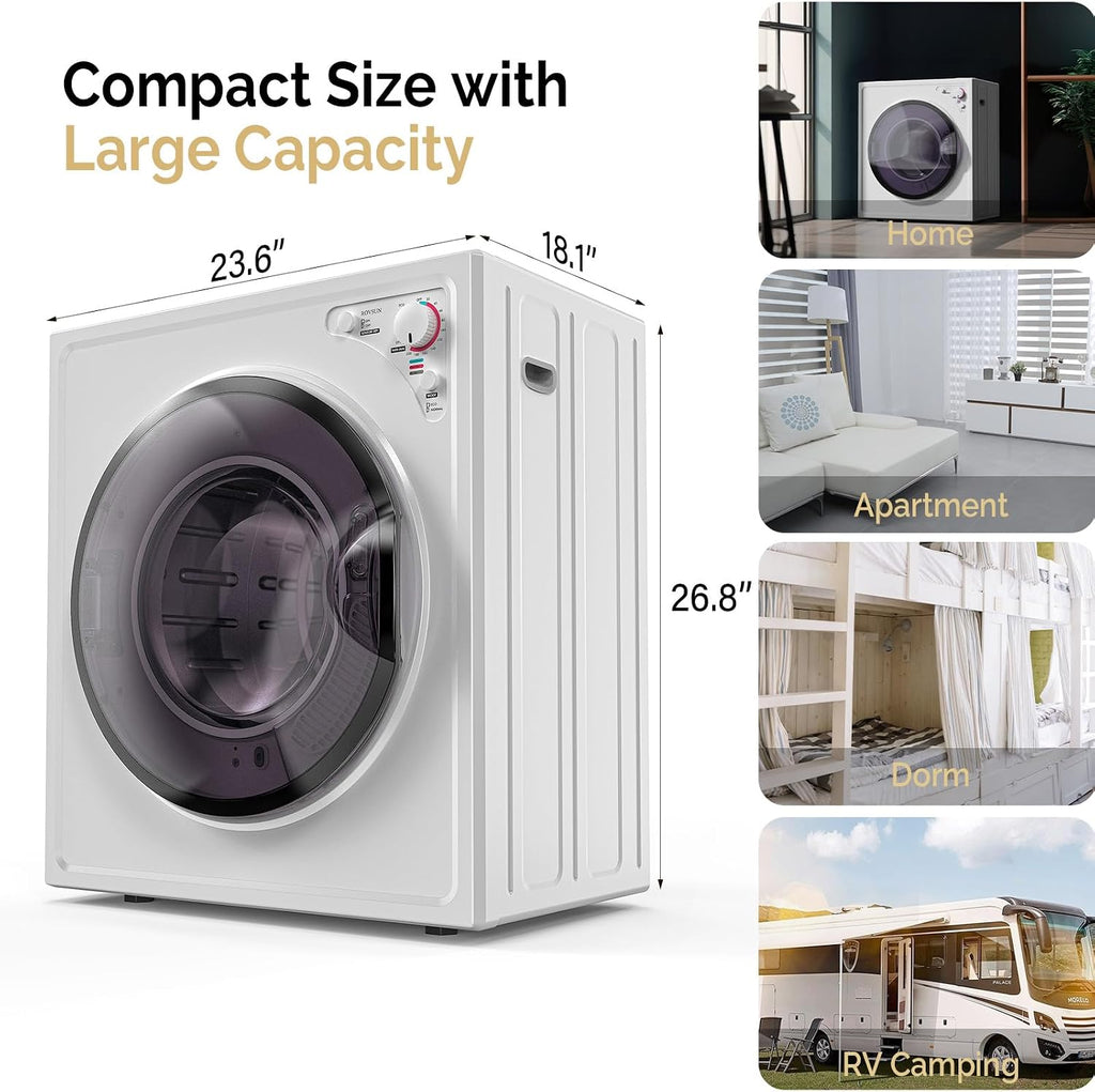 ROVSUN 2.6 Cu.Ft. Portable Dryers for Laundry, Compact Portable Clothes Dryer with Stainless Steel Tub, Dryer Machine, 110V Electric Dryer with Control Knob for Apartment, Dorm, RV, White, 1400W