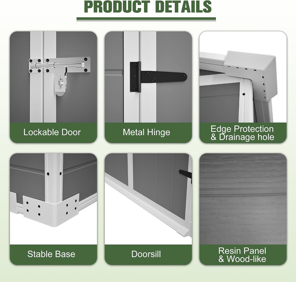 6x6 Resin Outdoor Storage Shed Kit Perfect to Store Patio Furniture, Garden Tools Bike Accessories, Beach Chairs and Lawn Mower, Grey & White