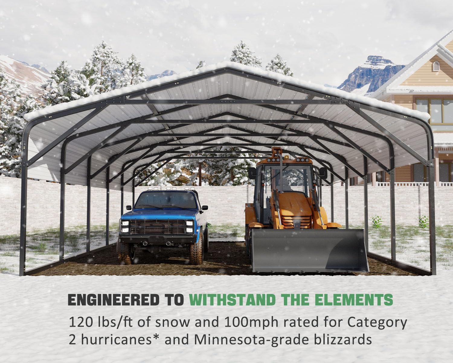 20x26 FT Heavy Duty Carport Garage with Structural Reinforcement | 2-Car Metal Shelter | Galvanized Steel Roof| Ground Anchors | Snow/Wind Resistant | Fits Trucks, RVs, Pickups, Boats, Tractors, SUVs