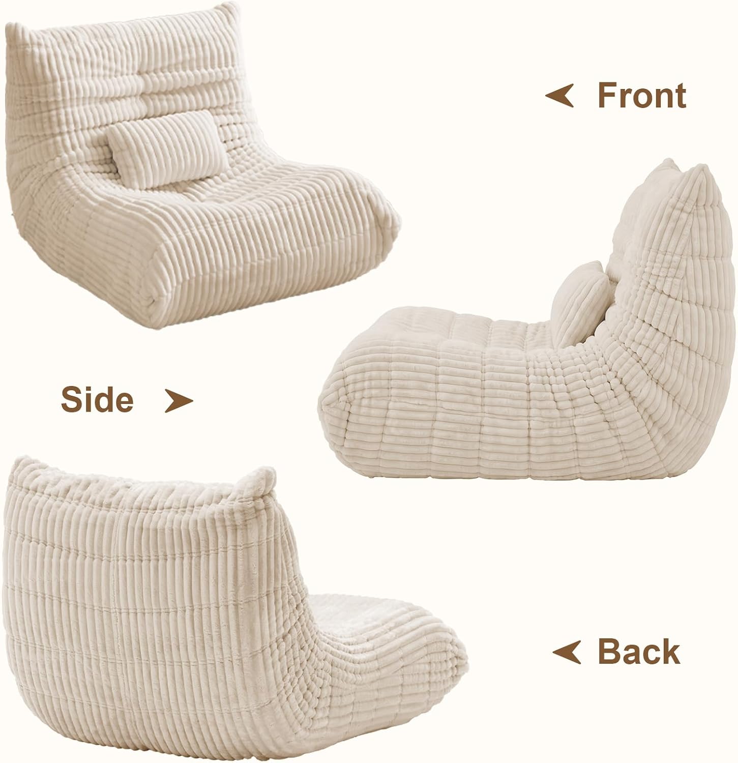 Bean Bag Chair with Lumbar Pillow, Gaint Bean Bag Chairs for Adults, Oversized Corduroy Beanbag Chair with Memory Foam Filled, Lazy Floor Sofa for Reading Gaming Living Room Bedroom (Beige)