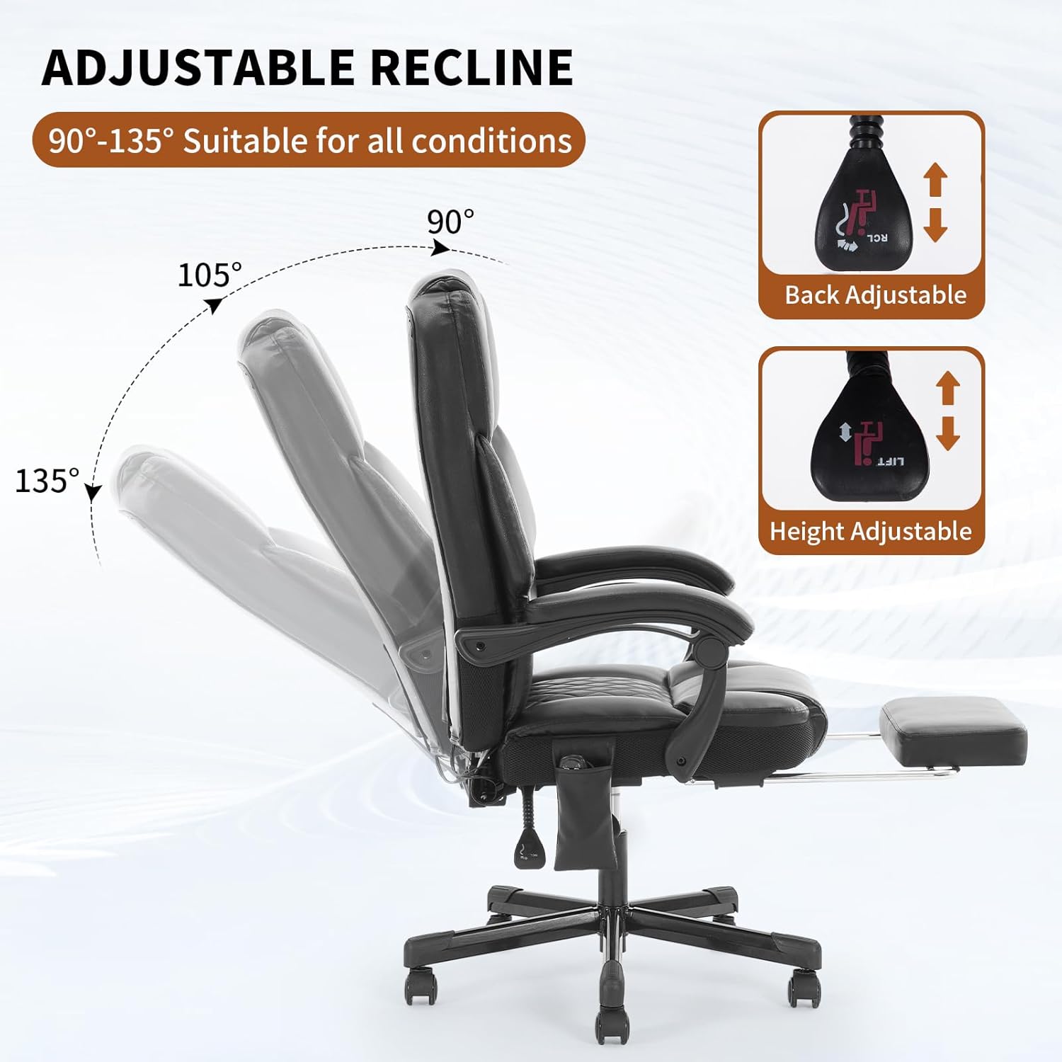 Massage Office Chair with Footrest, Heated Reclining Office Chair for Heavy People 400 lbs,High Back Executive Leather Home Desk Chair 6 Vibration Points,Ergonomic Managerial Chair, Black