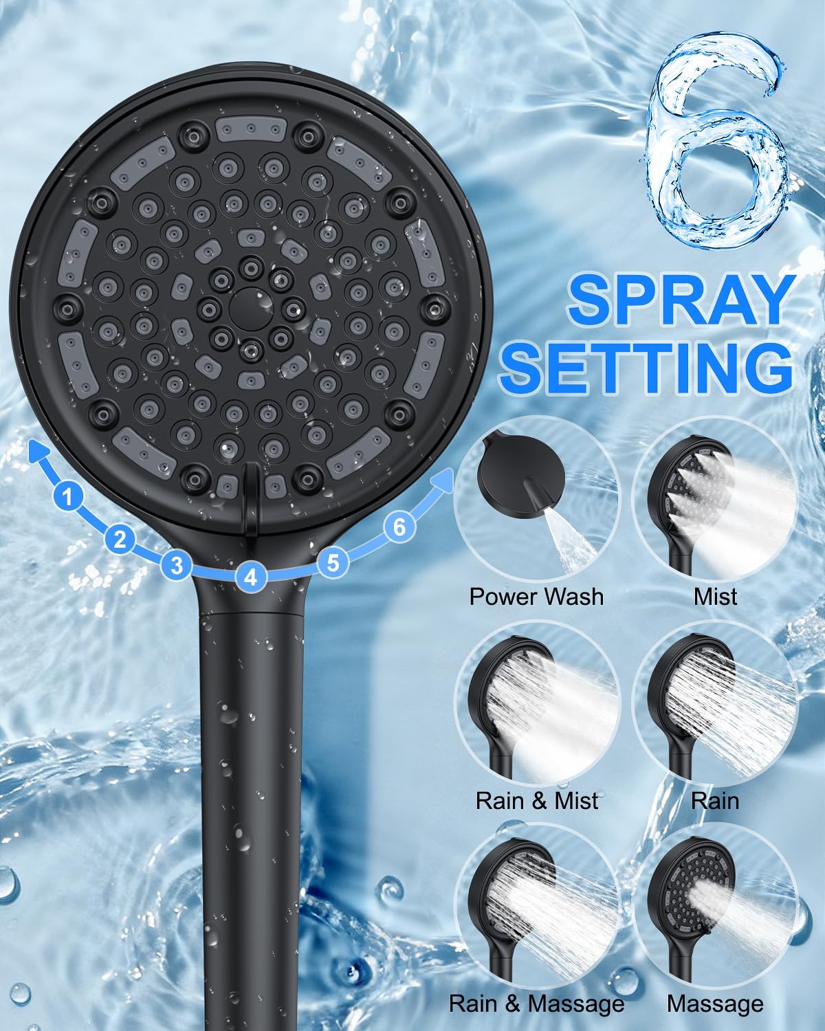 KOJOX Matte Black Dual Shower Head System – 11' Ceiling Rainfall + 6' Wall Mount Heads, 6-Mode Handheld Spray, Push-Button Diverter Faucet Set