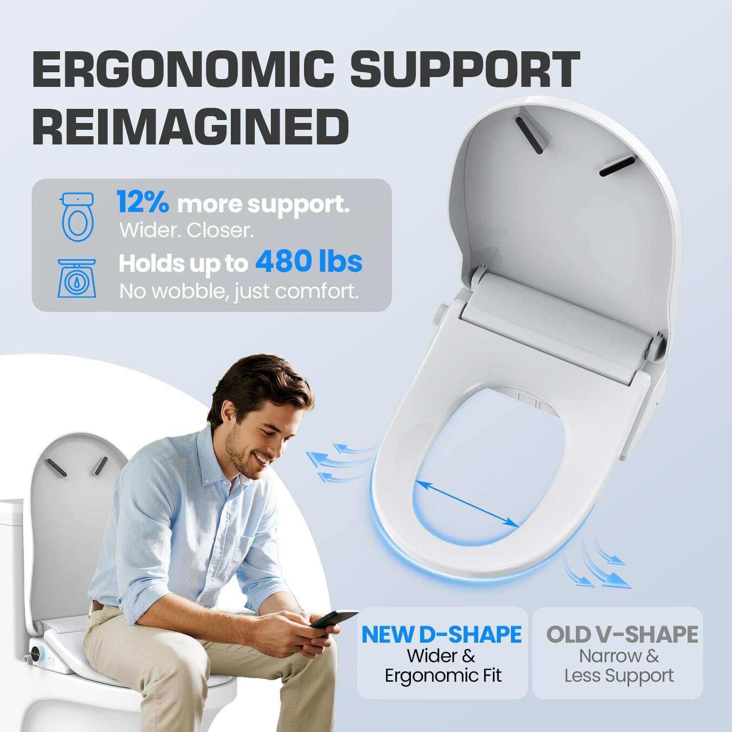 Tadashi Bidet Toilet Seat Elongated, Heated Toilet Seat, Instant Warm Water & Dryer, Feminine & Rear Wash, Self-Clean Nozzle, Slow Close Lid, Child/ECO/Silent Mode