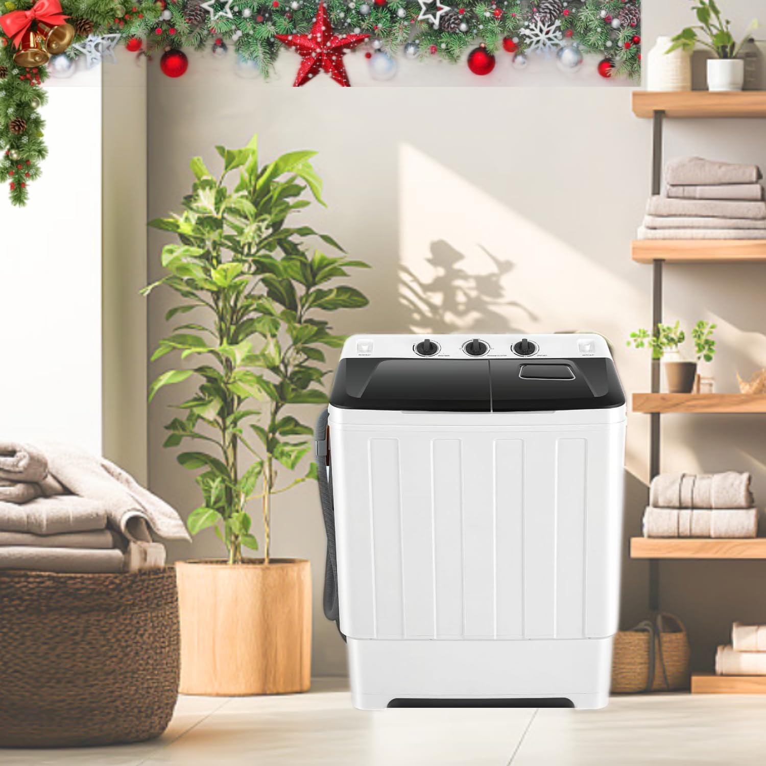 Nictemaw Portable Washing Machine 30Lbs Capacity Washer and Dryer Combo 2 In 1 Compact Twin Tub Laundry Washer (19Lbs) & Spinner (11Lbs) with Built-in Drain Pump, Time Control, for Apartment Dorms RV