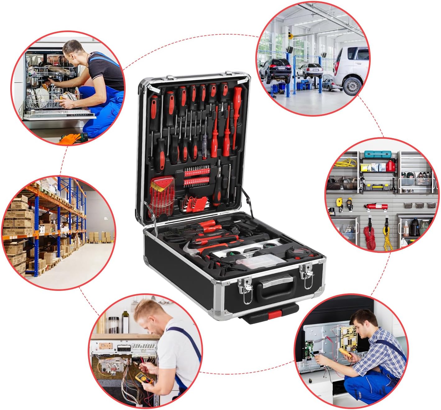 GraveeTech 800pcs Aluminum Trolley Case Tool Set Home Repair Tool Set, General Household Tool Kit w Rolling Tool Box, Toolbox Storage Case w 4 Drawers for Maintenance, Perfect for Homeowner, Handyman