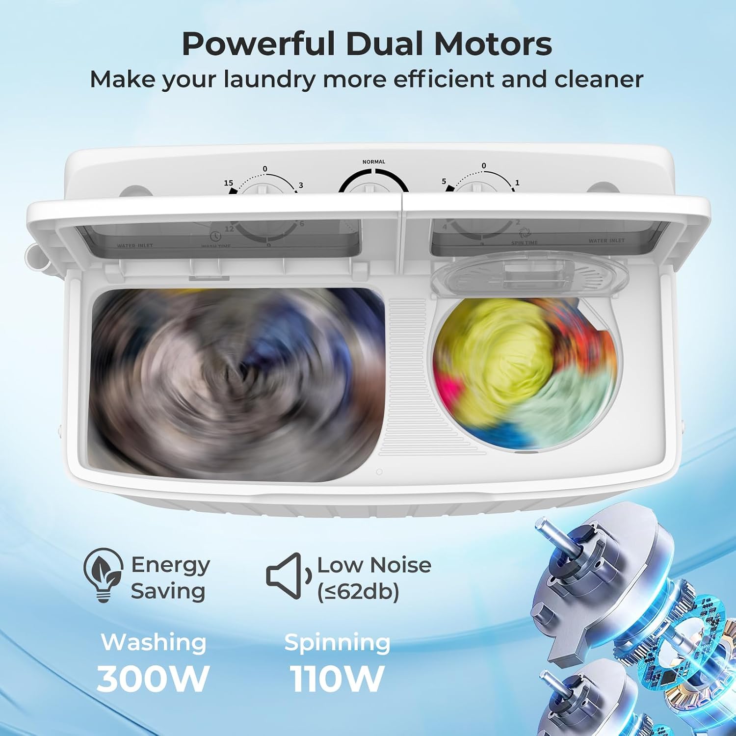 ARLIME Portable Washing Machine, 20lbs Mini Twin Tub Washing Machine w/Drain Pump, Semi Automatic 12lbs Compact Washer & 8lbs Sipnner, Portable Washer Dryer Combo for Apartments Dorms RV Camping
