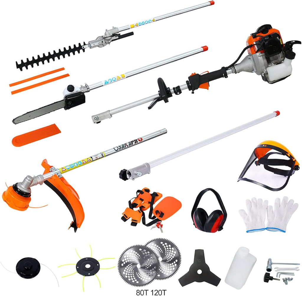 52cc 2-Cycle Gas Multi-Trimmer | 12-in-1 String Trimmer w/Rotatable 40' Pole Saw, Weed Eater Weed Wacker, Brush Cutter & Hedge Trimmer Gas for Lawn, Yard, Garden Care, All-in-one Garden Tool