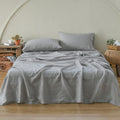 Simple&Opulence 100% Linen Sheet Set with Embroidery Washed - 4 Pieces (1 Flat Sheet & 1 Fitted Sheet & 2 Pillowcases) Natural Flax Soft Breathable Cozy Farmhouse Bedding - Light Grey, King Size