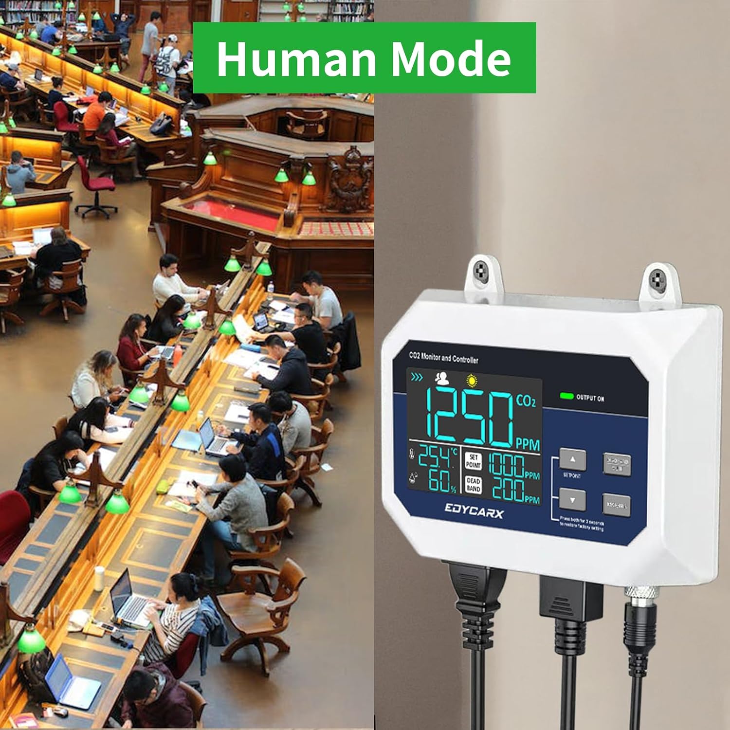 CO2 Controller with Temperature and Humidity Display Day and Night with Relay Function 15ft NDIR Sensor Cable, CO2 Controller for Grow Room, Greenhouse, Grow Tent, Home, Office, Factory