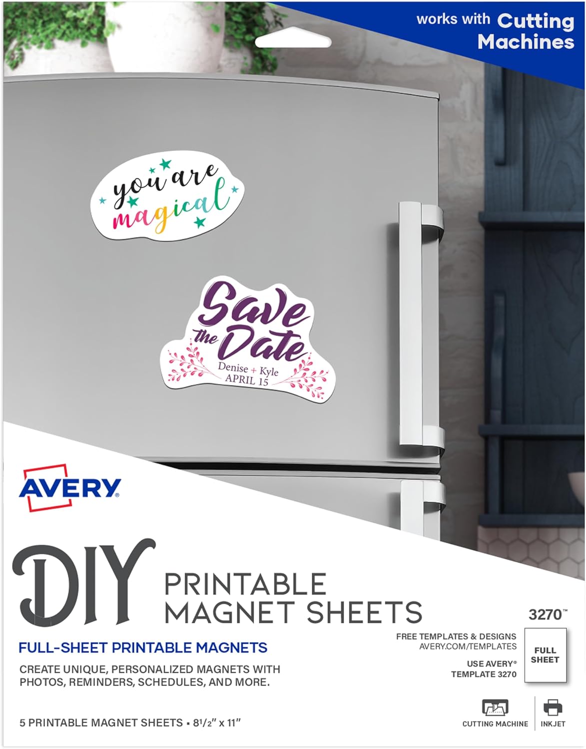 Avery Printable Magnet Sheets, 8.5' x 11', Inkjet Printer, Pack of 60 Matte White Sheets (3270)