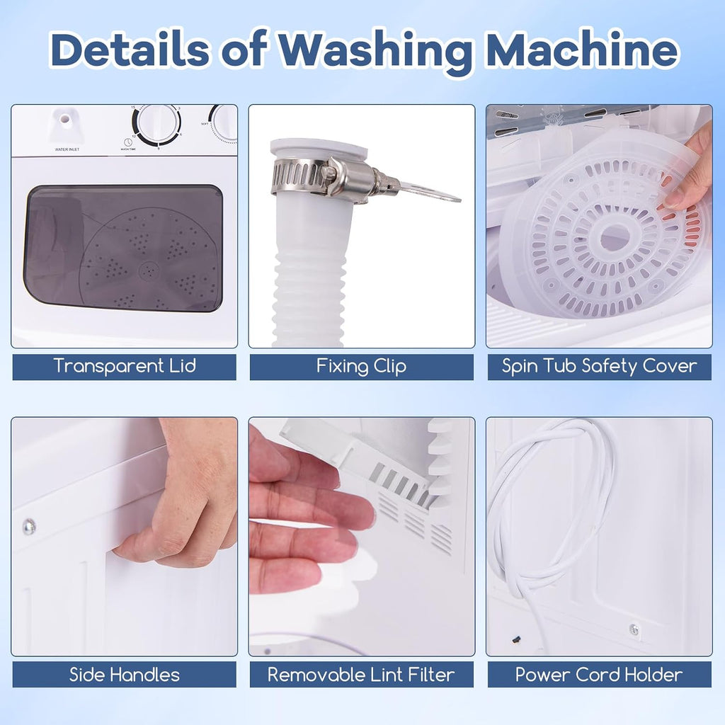 Giantex Portable Washing Machine, 20lbs Washer and Spinner Combo, Twin Tub 12lbs Wash & 8lbs Spin, Mini Compact Laundry Clothes Lavadora Portatil for Apartment Dorm RVs (White & Grey)