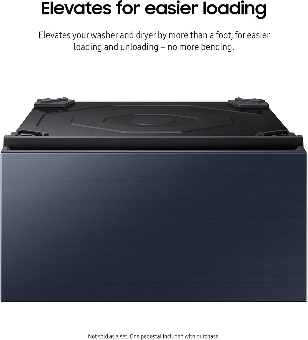 SAMSUNG 27-Inch Bespoke Front Load Washer Dryer Pedestal Stand w/ Pull Out Laundry Storage Drawer, WE502ND, Brushed Navy