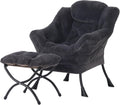 Welnow Lazy Chair with Ottoman, Modern Accent Chair with Armrests and a Side Pocket, Leisure Sofa Armchair, Reading Armchair with Footrest for Small Space, Plush Navy