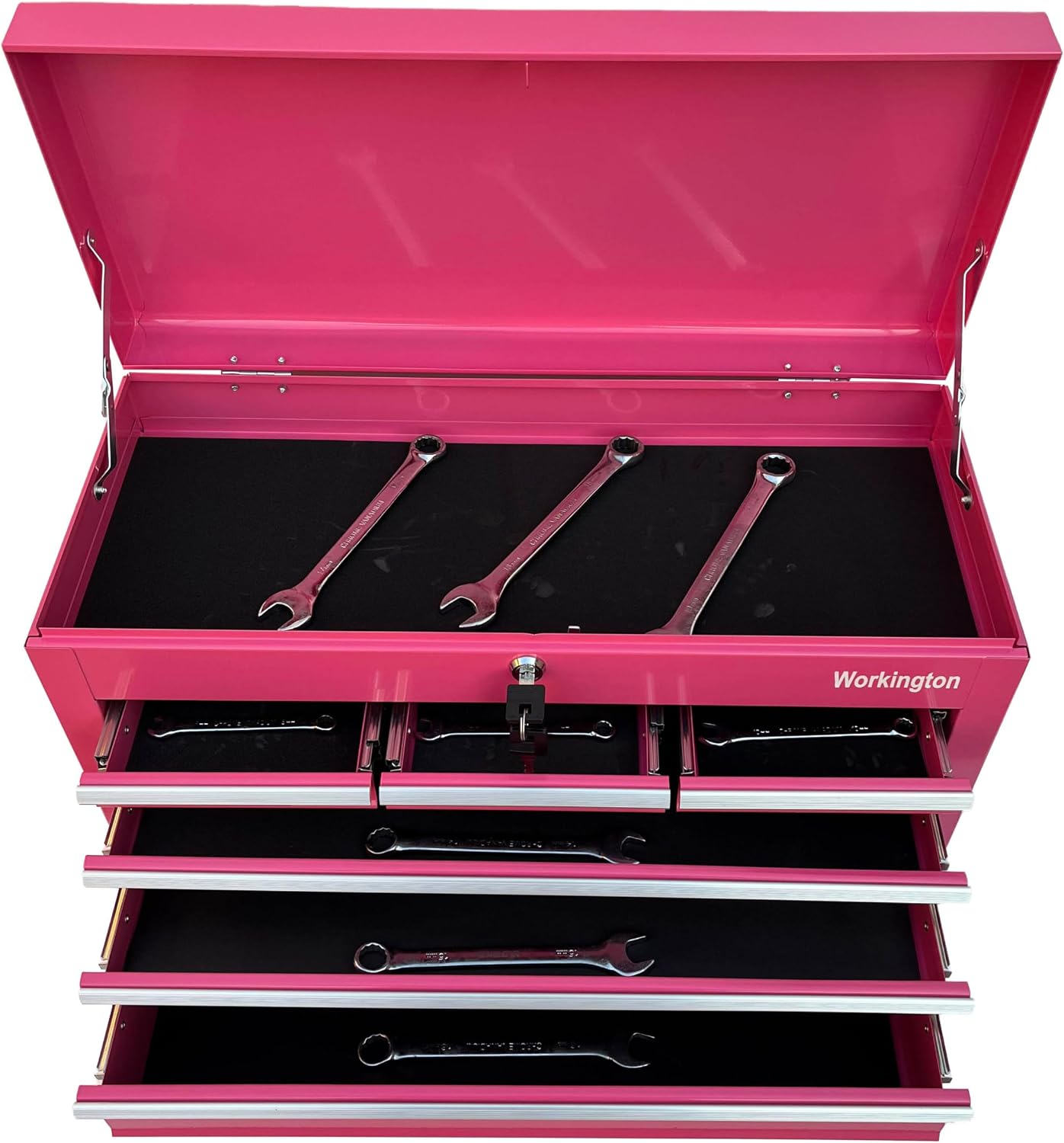 Workington Portable Metal Tool Chest with 6 Drawers, 24' 6-Drawer Tool Chest Cabinet with Ball Bearing Drawer Slides, Steel Tool Storage Box Organizer 4005 Pink