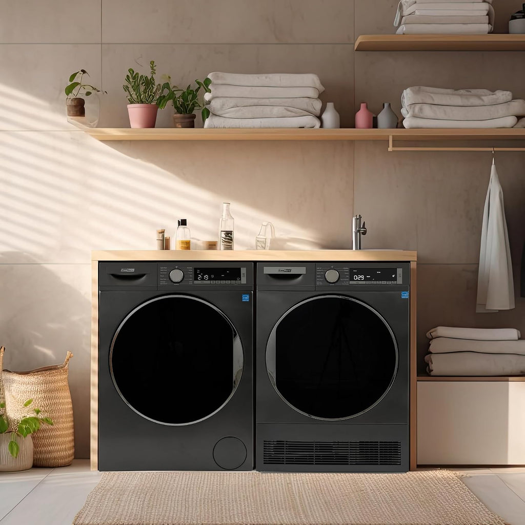 Conserv Front Load Washer & Condensing Dryer, 2.2 cu ft Washer (110V) + 4 cu ft Dryer (220/240V), ENERGY STAR, 15 Cycles, Stainless Steel Drum, LED Display, Compact Laundry Pair (Titanium)