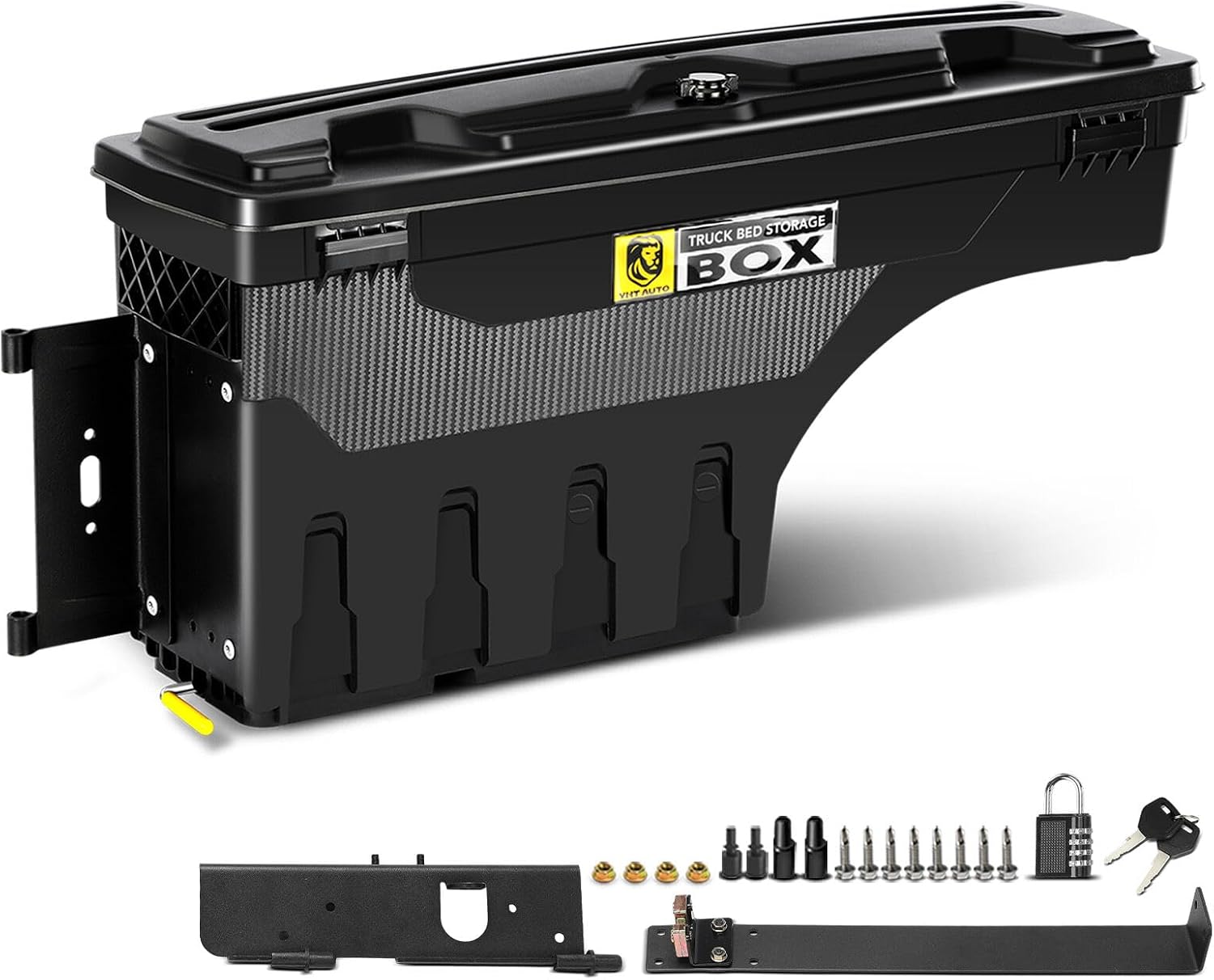 YHTAUTO Driver Side Truck Bed Storage Tool Box Compatible with 1997-2014 Ford F-150 & 2004 F-150 Heritage Fleetside, Without Bed Rail Storage, Lockable Swing Waterproof Wheel Well ToolBox