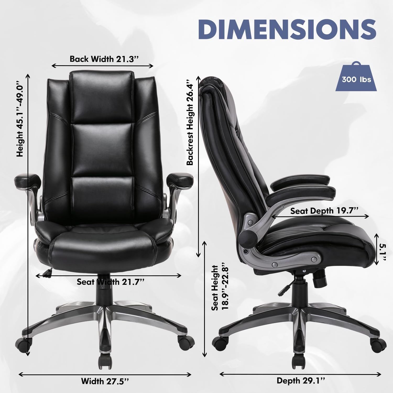 COLAMY Leather Executive Office Chair Set of 2 - High Back Ergonomic Home Computer Desk Chair with Padded Flip-up Arms, Adjustable Tilt Lock, Swivel Rolling Chair for Adult Working Study, Black