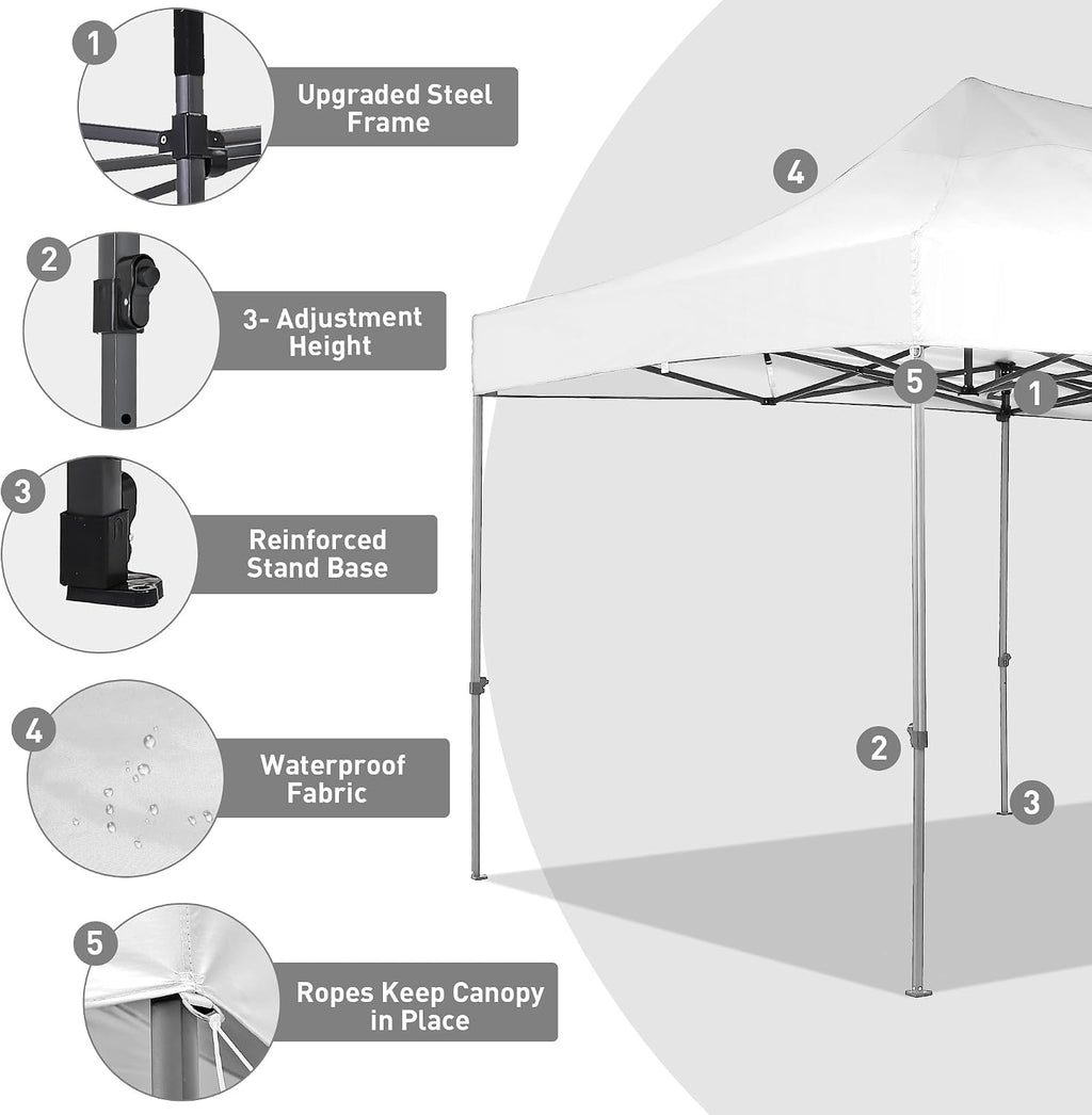 10 x 20 ft Outdoor Pop Up Canopy Tent, Wonlink Commercial Instant Sun Shelter Adjustable Folding Gazebo Party Waterproof Tent with 6 Removable Sidewalls,Heavy Duty Roller Bag.