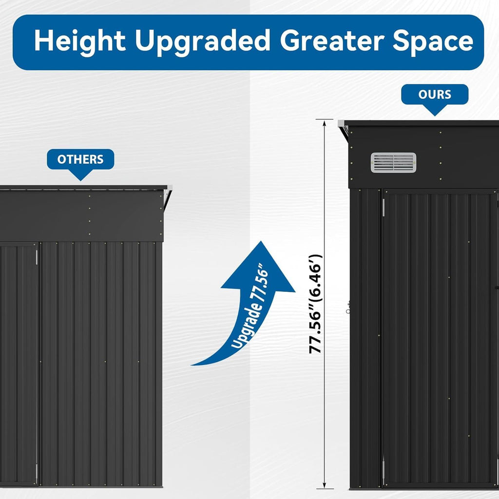 354 cu.ft Shed 9.5x7.4 Ft Premium Galvanized Steel Storage Sheds with Triple Doors Weatherproof Outdoor Utility Sheds, Dual Lock Lean to Shed for Mower, Bike, Generator, Garden Tools (Black)